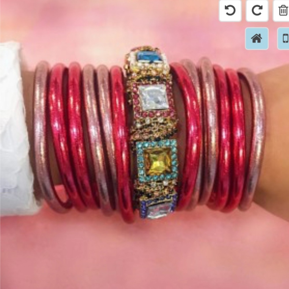 BudhaGirl Gold-Tone Bracelet with Blue and Pink Gem Accents